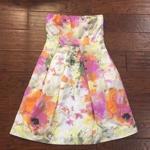 J. Crew Water Color Floral Print Strapless Dress
